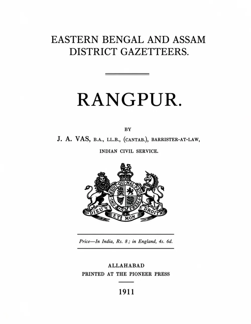 Bengal District Gazetteers: Eastern Bengal and Assam - Rangpur